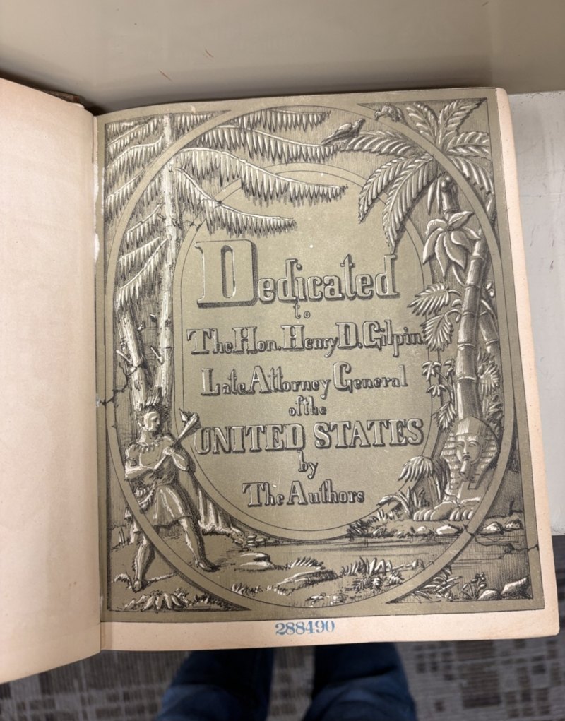 Printed dedication to Henry D. Gilpin, with blue stamped number 288490