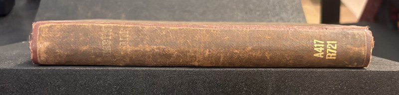 Worn cloth spine with Free Library shelfmark A417 R721