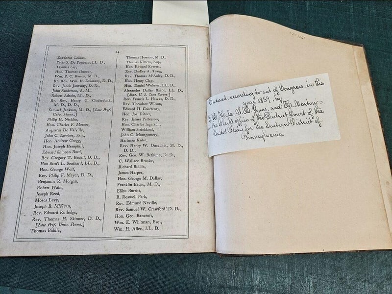 Philomathean membership list and 1859 copyright notice