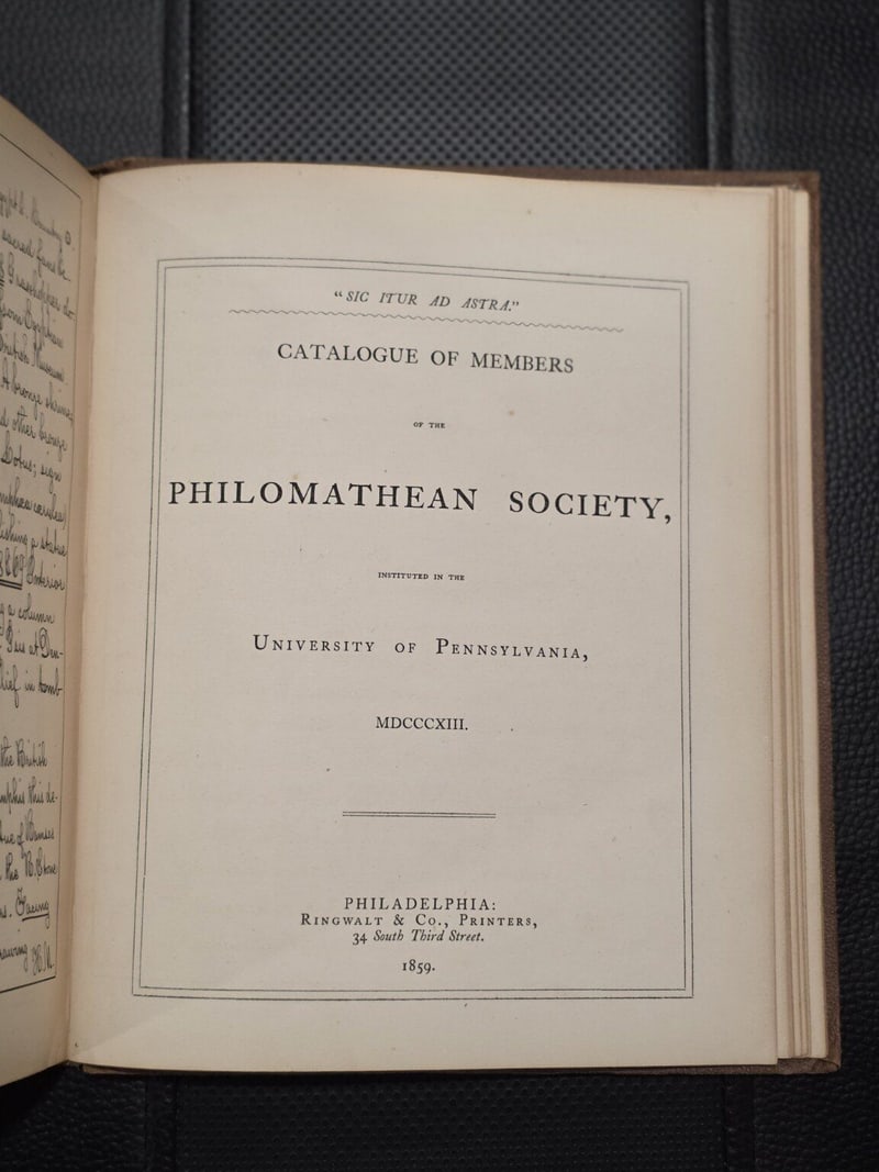 Title page of the 1859 Catalogue of Members of the Philomathean Society
