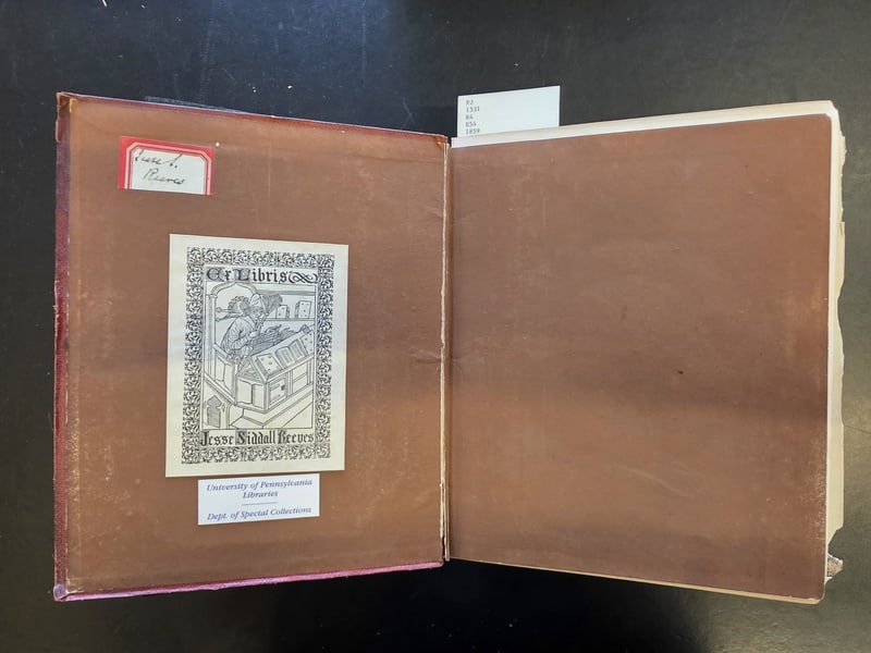 Jesse Siddall Reeves woodcut bookplate on the front pastedown