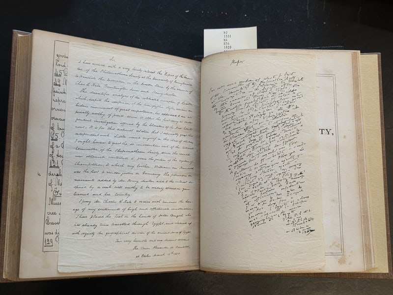 Tipped-in manuscript fair copy of Humboldt’s letter to Hale, Berlin, March 12, 1859, with the facsimile of Humboldt’s autograph