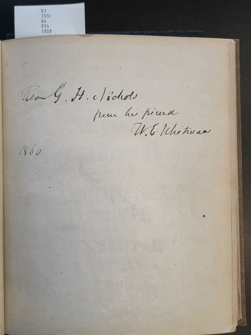 Inscription “Rev. G. H. Nichols from his friend W. E. Whitman 1860”