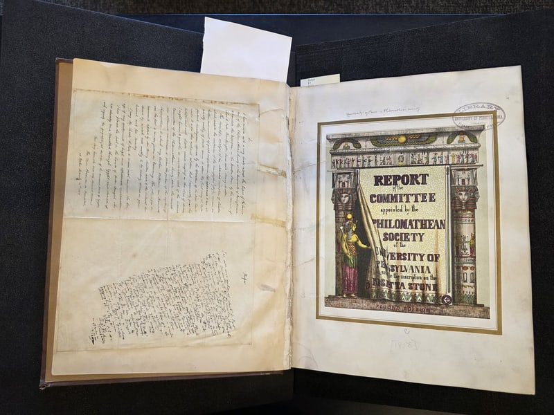 Manuscript Humboldt letter material facing the mounted chromolithographed title