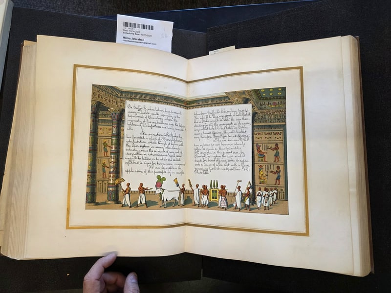 Mounted colored plate within gilt-line borders on a large sheet