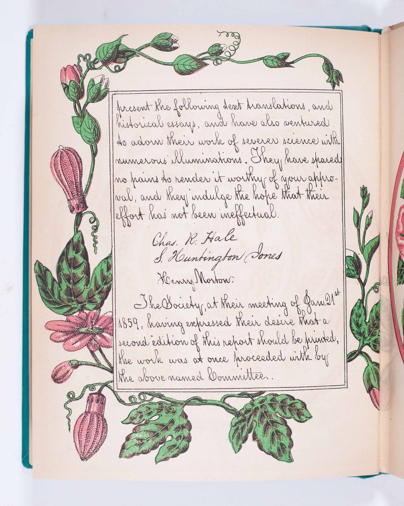 Leaf signed in facsimile by the Committee, with floral border