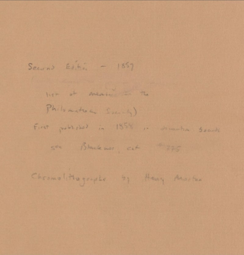 Later pencil cataloger’s note citing Blackmer no. 775 and Henry Morton’s chromolithographs